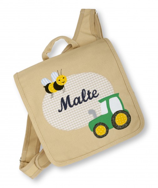 Kindergartentasche beige Malte Traktor