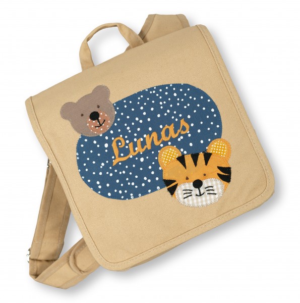 Kindergartentasche beige Lunas Tiger mit Namen