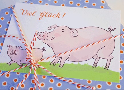 Krima & Isa - Postkarte Glücksschwein