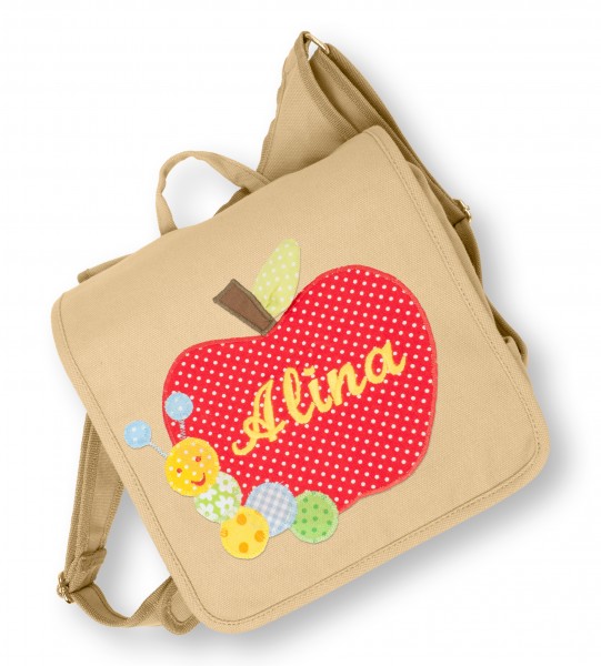 Kindergartentasche beige Alina Apfel mit Namen